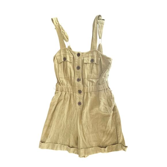 Urban Outfitters Malibu Romper Linen Blend Light Green Suspender Overall Size XS - Picture 5 of 9